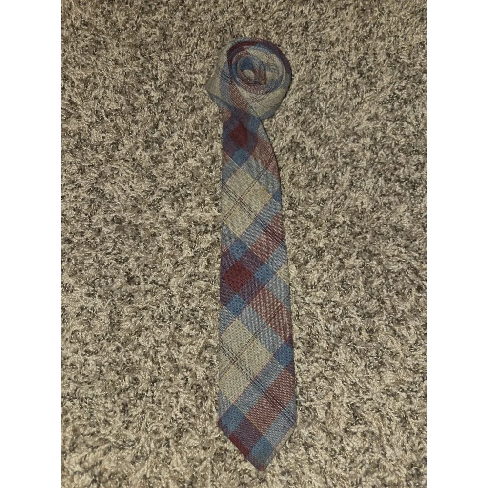 VTG WOOL Tartan Plaid Blue Red Brown TARTAN MEN'S NECK TIE - Picture 1 of 10